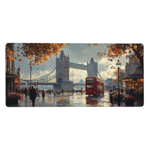 Herbst Mauspad XXL 1200X600X3 MM/120 X 60CM XXL Mousepad Stadt Schreibtisch unterlage mit Vernähte Kanten and Rutschfester Gummiboden, Wasserdicht Mouse Pad für Büro Deko, Geschenke für Frauen -1000 von Oujkeef