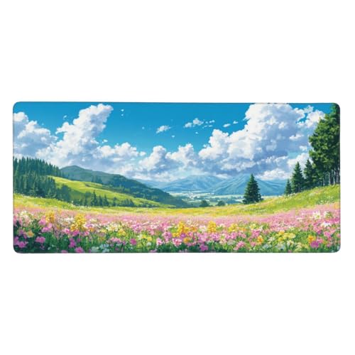 Landschaft Mauspad XXL 1200X600X3 MM/120 X 60CM Mousepad Blume Schreibtisch unterlage mit Vernähte Kanten and Rutschfester Gummiboden, Wasserdicht Mouse Pad für Büro Deko, Geschenke für Frauen -408 von Oujkeef