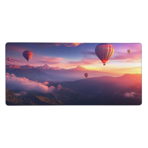 Mauspad XXL 1200 x 600 mm, Sonnenuntergang Mauspad Heißluftballon Schreibtischunterlage mit Rutschfester Gummiboden, Wasserdicht Mousepad Gaming Zubehör Verbessert Geschwindigkeit und Präzision -1133 von Oujkeef