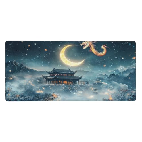 Mond Mauspad XXL 1200X600X3 MM/120 X 60CM XXL Mousepad Drachen Schreibtisch unterlage mit Vernähte Kanten and Rutschfester Gummiboden, Wasserdicht Mouse Pad für Büro Deko, Geschenke für Frauen -610 von Oujkeef