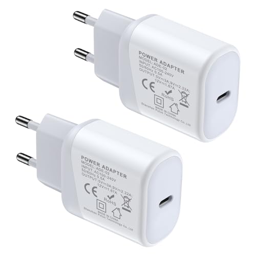 USB Ladegerät, 2Pack 20W USB C Netzteil Adapter Schnellladegerät Samsung Netzstecker für iPhone 16 15 Pro/16 15 Pro Max/16 15 Plus/14 Pro Max/Plus/13/12,Galaxy S24 S23 S22 S21 S20 usw von Ouorkee