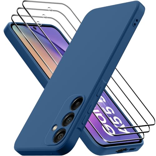 Oureidoo Hülle kompatibel mit Samsung Galaxy A55 5G, mit 3 Stück Panzer Schutz Glas, Handyhülle Silikon gummiert, Handy Case in Blau von Oureidoo