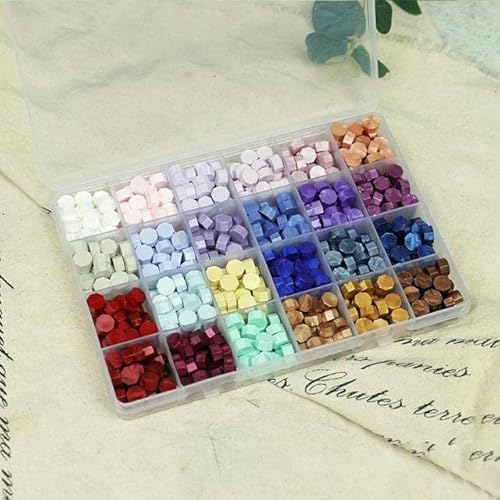 Uralte Siegelwachs-Stempelherstellungswerkzeuge Siegelwachs-Box-Set Seal Beans Stamp Beads für Vintage Craft Envelope Wedding Wax Seal-14-24 grids von Ourona