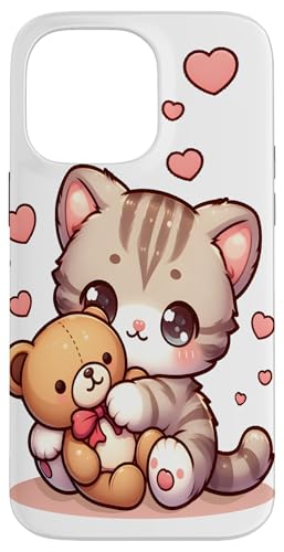 Hülle für iPhone 14 Pro Max Süße Kitty Hugs Teddy Entzückende Kawaii-Katze von Outcast Ape