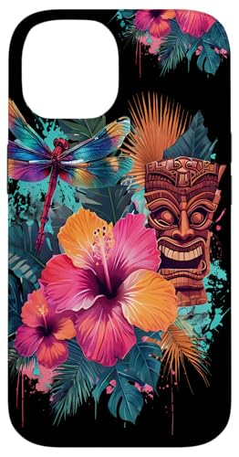 Hülle für iPhone 14 Tiki-Maske, Blumenmuster, tropischer polynesischer Stil von Outcast Ape