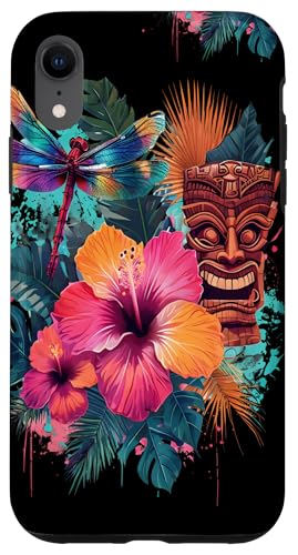 Hülle für iPhone XR Tiki-Maske, Blumenmuster, tropischer polynesischer Stil von Outcast Ape