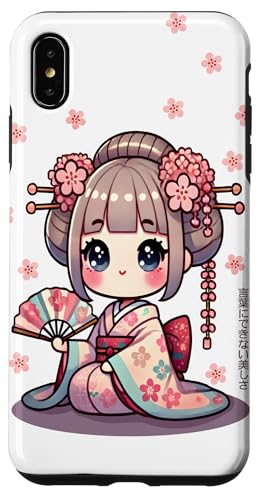 Hülle für iPhone XS Max Niedliches Geisha-Mädchen und Kirschblüte, Kawaii-Stil von Outcast Ape