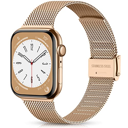 Ouwegaga Kompatibel mit Apple Watch Armband 38mm 40mm 41mm 42mm 44mm 45mm, Ersatz Edelstahl Metall Armband Kompatibel mit iWatch Series 9 8 7 6 5 4 3 2 1 SE Ultra 2,38mm/40mm/41mm Königliches Gold von Ouwegaga