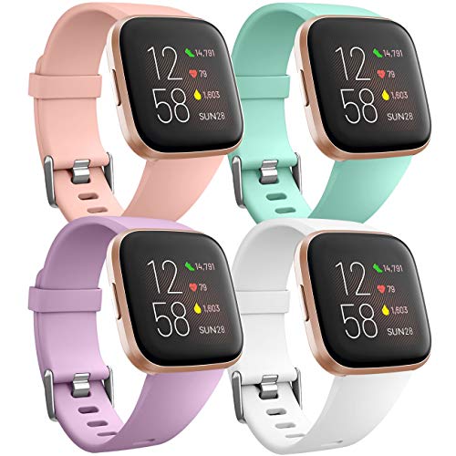 Ouwegaga Weiches Silikon Ersatz Armband Kompatibel für Fitbit Versa Armband/Fitbit Versa Lite Armband/Fitbit Versa 2 Armband, Damen Herren Groß Pink/Aqua/Lavendel/Weiß von Ouwegaga