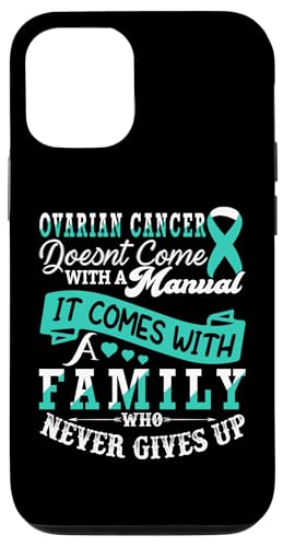 Hülle für iPhone 14 Unterstützung bei der Sensibilisierung von Familie und Freunden bei Eierstockkrebs, blaugrünes Band von Ovarian Cancer Awareness Products (Lwaka)