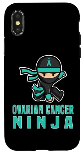 Hülle für iPhone X/XS Lustiges Gurtband, Motiv Eierstockkrebs, Ninja Awareness, Blaugrün von Ovarian Cancer Awareness Products (Lwaka)