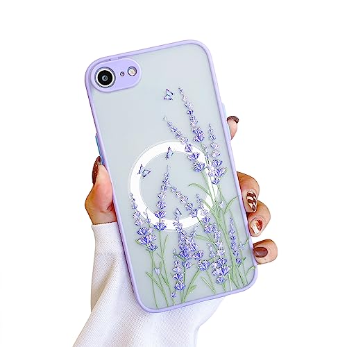 Ownest Handyhülle Kompatibel mit iPhone SE 2020 Hülle/iPhone SE 2022 Hülle, iPhone 8 Hülle/iPhone 7 Hülle Lavendel Blumen Magnet Hülle Aesthetic Flowers Silikon Case - Rosa von Ownest