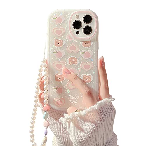 Ownest Kompatibel iPhone 14 Pro Hülle mit Perlen Armband Design Cute Love Frauen Süßes Bär Liebe Herzen Muster Glitter Pearl Aesthetic Handyhülle Kameraschutz Case für iPhone 14 Pro von Ownest