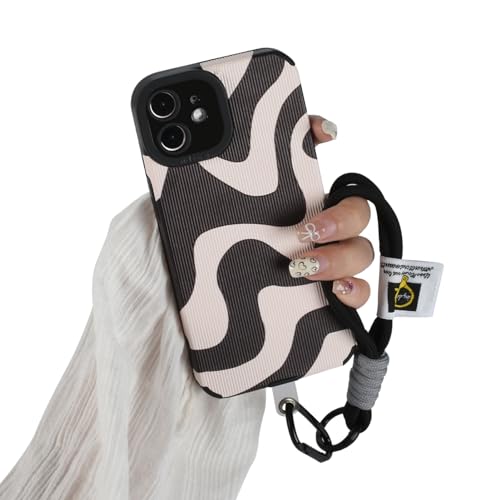 Ownest Kompatibel mit iPhone 11 Hülle mit Band Handykette Handyhülle Zebra Stripes Muster Wellen Design Fashion Wave Simple Cute Men Frauen Mädchen TPU PC Weiche Silikon Kamera Schutzhülle von Ownest