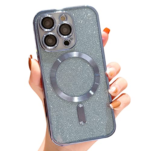 Ownest Kompatibel mit iPhone 12 Pro Max Hülle Magnet Hülle Aesthetic Handyhülle Kompatibel mit Magsafe Glitter Pailletten Design Magnetische Hülle Soft TPU Case- Blau-E von Ownest