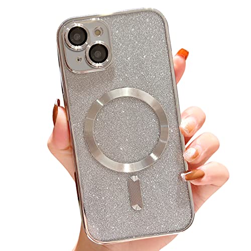 Ownest Kompatibel mit iPhone 13 Hülle Magnet Hülle Kompatibel mit Magsafe Glitter Aesthetic Handyhülle Pailletten Design Magnetische Case für iPhone 13 Hülle Soft TPU Schutzhülle- Silber-W von Ownest