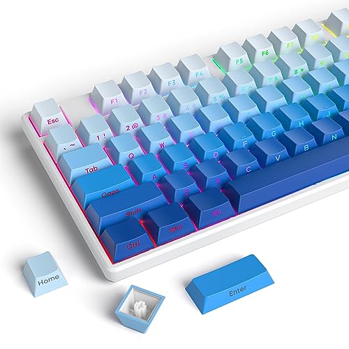 Owpkeenthy Gradient PBT Keycaps, Double Shot Side Printed Custom Cherry Profile Blue 135 Keys Shine Through Keycap Set, for 60%, 65%, 75%, 100% MX Switches South-Facing Keyboard, Bluish-White) von Owpkeenthy