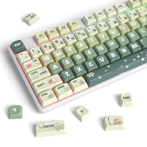 Owpkeenthy XDA PBT-Tastenkappen, 75 Prozent, 133 Tasten, Grün, benutzerdefinierte Gaming-Tastenkappen, 5 seitliche Farbstoff-Sublimation für ANSI- und ISO-Layouts, Cherry Gateron MX-Schalter, von Owpkeenthy