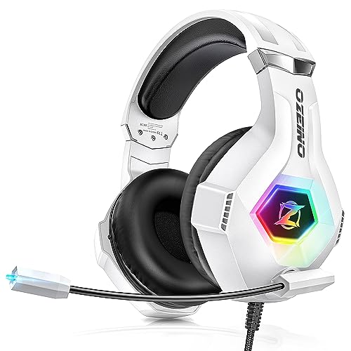 Ozeino Gaming-Headset mit weichem Mikrofon, klarer Surround-Sound, verstellbare Kopfhörer, leicht und bequem, Kopfhörer für Ps5 Ps4 PC Xboxone/X/S Switch Tablet mit RGB-Licht von Ozeino