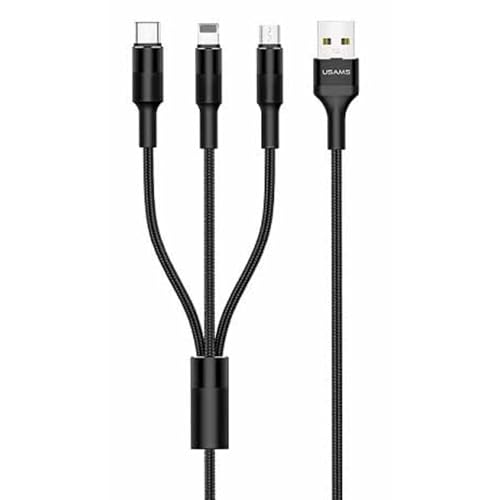 P4Y Kabel Geflochtenes 3-in-1 kompatibel mit Lightning/microUSB/USB-C zum Laden 2A Material: Aluminiumlegierung + ABS + geflochtenes Nylon Smart Chip 1,5m schwarz US-SJ219 U5 von P4Y