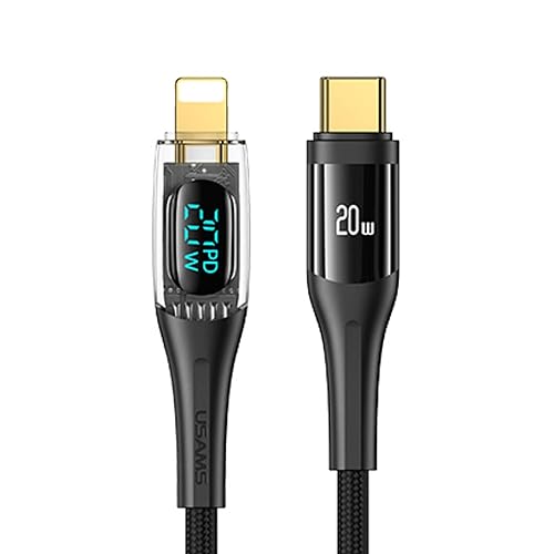 P4Y Kabel US-SJ588 kompatibel mit Lightning fo USB Typ-C Schnellladung PD 20W mit Digital Display PVC Material Datenübertragung bis zu 480 Mbps Smart Chip - Shadow Series, 1.2m Schwarz von P4Y