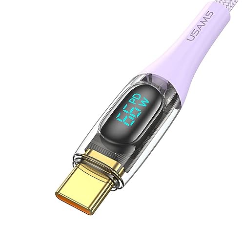 P4Y USB-C Kabel mit Digitalanzeige für 66W 6A Schnellladung und 480 Mbps Datenübertragung Material: Aluminiumlegierung + PVC + geflochtenes Kabel Shadow Series 2m lila US-SJ593 von P4Y