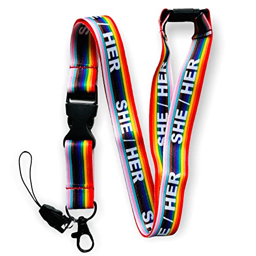 Rainbow LGBTQ LGBT Umhängeband mit Sicherheitsbruch, abnehmbarer Schnallen-Clip und Sicherheit (SHE / HER) von PAC Supplies Global