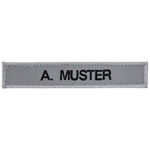 PACOTEX Namensschild bestickt mit eigenem Namen personalisiert Stickschild in vielen Größen und Farben mit Klett (140x25mm, silber reflektierend) von PACOTEX