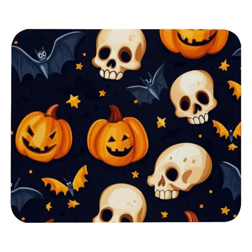 Halloween-Mauspad mit Totenköpfen, Kürbissen, Fledermäusen, für kabellose Maus, Heimbüro, Schreibtisch, Laptop mit Gummiunterseite von PAFEFO