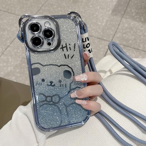 Adorable Bear Schutzhülle mit Glitzerbeschichtung, kompatibel mit iPhone 14, vollständige Abdeckung, weiche Schale, Blau von PAINE