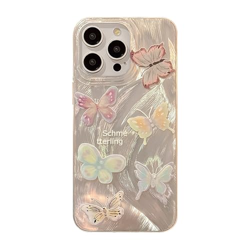 PAIXIKYZ Hülle Kompatibel mit iPhone 13 Pro Max TPU PC Fall mit Bunten Dreamy Schmetterling Muster Feder-Seide Textur von PAIXIKYZ