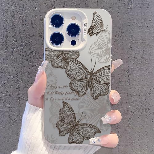 PAIXIKYZ Hülle Kompatibel mit iPhone 16 Pro Max-TPU PC Fall mit Schmetterling unter Blumen Muster,IMD Farbe Silber von PAIXIKYZ