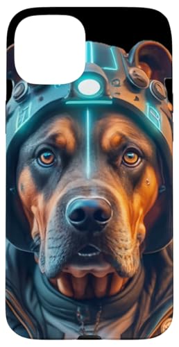 Hülle für iPhone 15 Plus Cyborg Rottweiler Hund mit Bikerjacke für Herren und Damen von PALI SPA