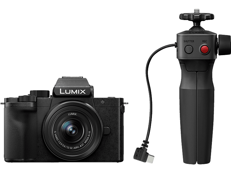 PANASONIC Lumix DC-G 100 DVEGK + Griff SHGR2 spiegellose Systemkamera mit Objektiv 12 - 32 mm, 7,5 cm Display Touchscreen, WLAN von PANASONIC