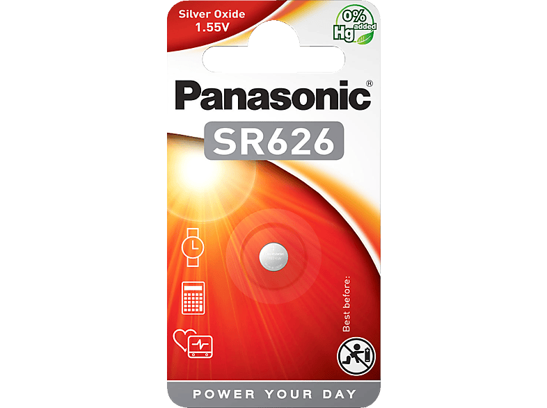 PANASONIC SR 626 SR626 Knopfzelle, Silber-Oxid, 1.55 Volt, 28 mAh von PANASONIC