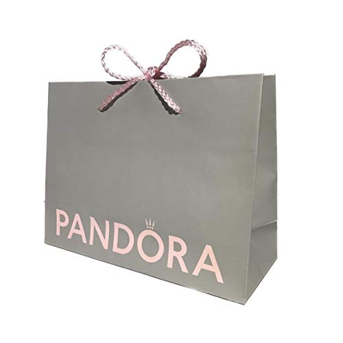 Pandora Mittelgroße Geschenktüte mit rosa Griff, 21,5 x 16 cm, Grau von PANDORA