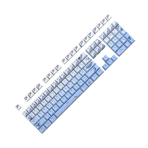 PANFHGFG Blaue und weiße Porzellan-Tastenkappen mit seitlicher Beleuchtung, PBT-Doppelschuss für mechanische Tastatur, Farbstoffsubbed-Tastenkappen, PBT-Haltbarkeit von PANFHGFG