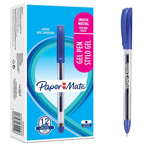 PAPER MATE Gelkugelschreiber, weiche Nadelspitze (0, 5 mm), Blau, 12 Stück von PAPER MATE