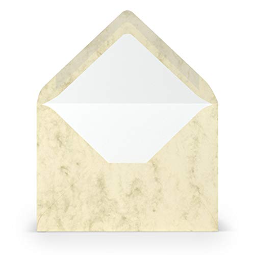 PAPERADO 100 Briefumschläge Chamois Marmora Marmoriert Marmor-Beige - 100 g/m² Kuvert Ohne Fenster 11,4 x 16,2 cm - Umschläge mit Nassklebung spitze Klappe von PAPERADO