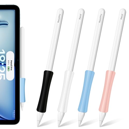 [4 Stück] Grips für Apple Pencil 2. Generation und Apple Pencil Pro, Silikon Griff für Apple Pencil 2 Gen/Pro - Magnetische Adsorption/Wireless Charge/Double Tap Function/Ergonomisches Design von PAPERFEEL