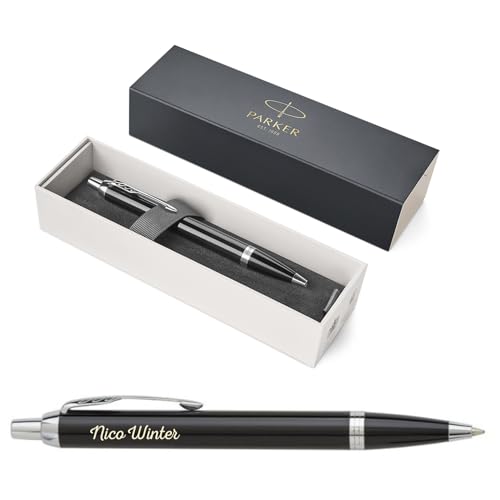 PARKER IM Core Kugelschreiber mit Gravur | Premium Stift | Geschenkbox | schwarze Mine | personalisiertes Geschenk | Namen | graviert | Jahrestag | Geburtstag (Black Lacquer C.C.) von PARKER