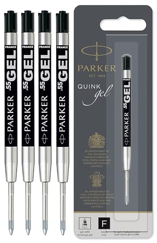 PARKER Quink Gel-Kugelschreiberminen, 0,5 mm feine Spitze, schwarze Tinte (SCHWARZ, 4 Stück (1 Stück)) von PARKER