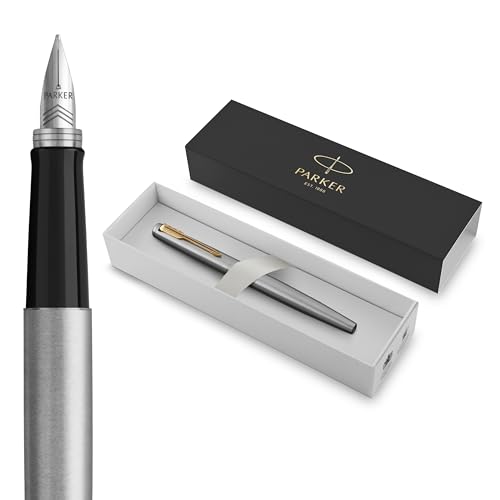 Parker Jotter Füller Edelstahlschaft mit Goldzierteilen Füllfederhalter mit mittlerer Feder blaue Tinte Geschenkbox von PARKER