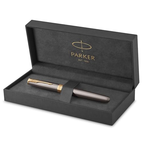 Parker Sonnet Tintenroller | graue Lackierung mit goldenen Zierteilen | feine Edelstahlspitze | Nachfüllpackung schwarze Tinte | Geschenkbox | perfekte Geschenke zum Schulabschluss von PARKER