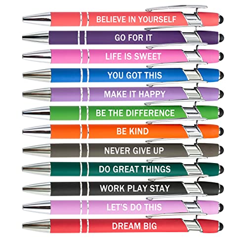 PASISIBICK 12 Stück motivierende inspirierende Zitate Snarky Screen Touch Stylus Kugelschreiber Büro ermutigende Schrift schwarze Tinte (12 Farben, motivierend) von PASISIBICK