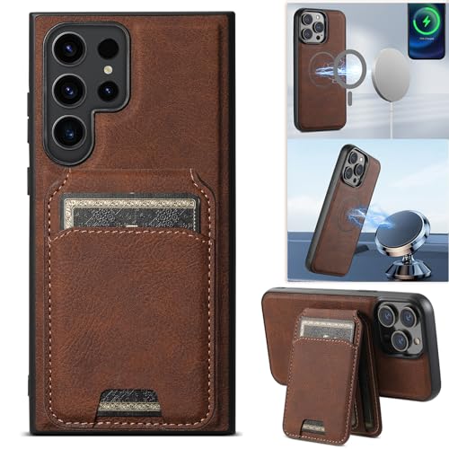 PASNEW Schutzhülle für Samsung Galaxy S25 Ultra mit Kartenhalter, kompatibel mit kabellosem Magsafe, Brieftasche, Leder, stoßfest, magnetische Schutzhülle für S25 Ultra, 17,3 cm (6,8 Zoll) von PASNEW