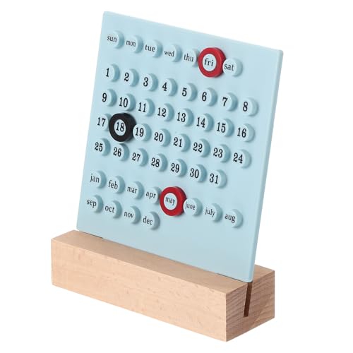 PATIKIL Ewiger Kalender aus Holz, Schreibtisch-Acryl-Kalenderständer, Holz, Monat, Woche, Datumsanzeige für Schreibtisch, Geschäft, Büro, Heimdekoration, Hellblau von PATIKIL