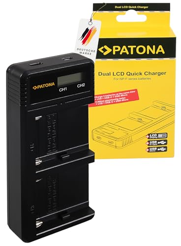 PATONA Dual LCD Ladegerät Kompatibel mit Sony NP-FM500H NP-F970 NP-F980 NP-F960 NP-F950 NP-F930 NP-F750 NP-F550 NP-FM30 NP-FM50 NP-FM70 NP-FM90 NP-QM51 NP-QM71 NP-QM91D Akkus von PATONA