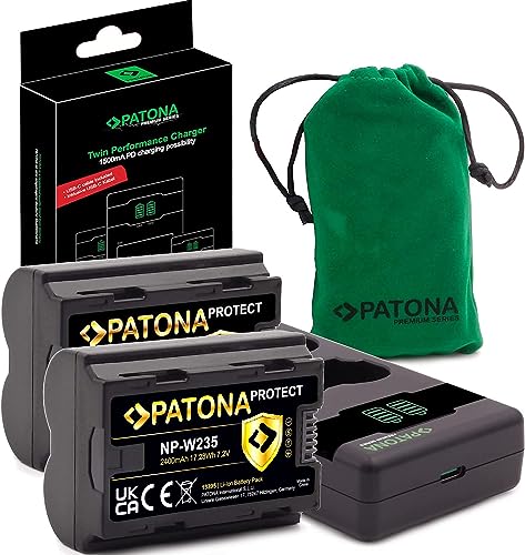 PATONA V1 Protect 2X Akku NP-W235 (2400mAh) inkl. NTC-Sensor und V1 Gehäuse - mit PD Performance USB Ladegerät 161888 (max. 1500 mA) für GFX-50s II GFX-100S GFX-100 II X-H2 X-H2S X-S20 X-T4 X-T5 von PATONA