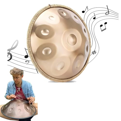 Handtrommel, 432 Hz Handpan Steel Drum, Golden Handpan Drum Percussion, 9/10/12/14 Notes 22 Zoll, Gold Performer“ in d-Moll mit weicher Handpan-Hülle, strapazierfähigem Handpan-Ständer(9Notes) von PAUANI